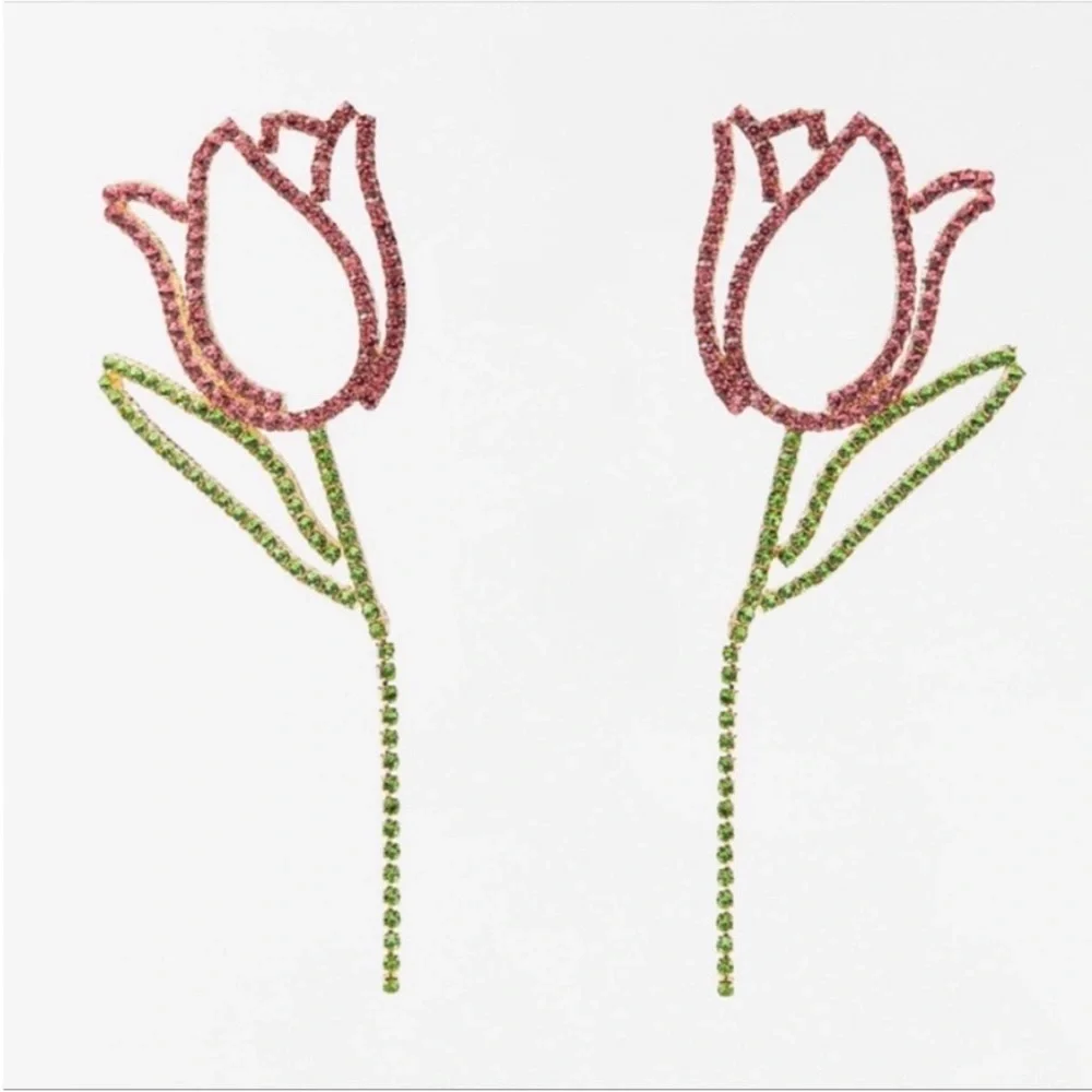Zara Pink Tulip Rhinestone Earrings - Picture 5 of 5